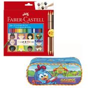 Kit de Estojo Escolar Duplo - Galinha Pintadinha e Lápis de Cor - 24 Cores + 3 - Faber-Castell