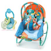 Kit de Cadeirinha de Balanço Reclinável - Elefantes e Mordedor - Sea Friends - Menino - Multikids