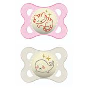 Chupeta de Silicone - Night & Days - Girls - 0 a 6 M - Gato e Baleia - Rosa e Branco - MAM