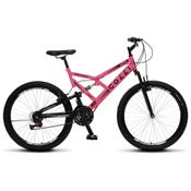 Bicicleta GPS Aro 26 Aço 21 Marchas Dupla Suspensão Freio V-Brake Rosa Neon - Colli Bike