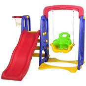 Playground Infantil 3 Em 1 Escorregador, Balanço e Basquete