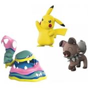 Pokemon - Conjunto com 3 Bonecos - Alolan Muk/pikachu/rockruff - Dtc