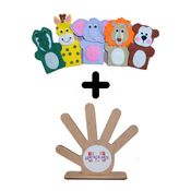 Kit de Dedoches Animais Selvagens (em Feltro) + Mãozinha Mdf