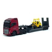 Miniatura Caminhão Volvo FH16 1:64 Maisto Volvo - Caminhão Prancha Volvo FH16 750 com Carregadeira Volvo L250H
