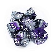 DND Dice Set-Chessex D&D Dice-16mm Gemini Roxo, Aço e Branco Plástico Poliedral Dados Set-Dungeons and Dragons Dice inclui 7 Dados - D4 D6 D10