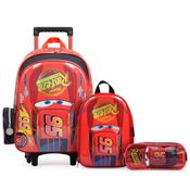 Kit Premium Mochila com Rodas Disney Carros com Lancheira Carros e Estojo