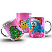 Caneca Porcelana Galinha Pintadinha Feliz Natal Personalizada 325ml