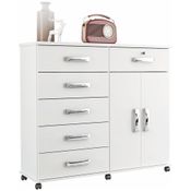 Cômoda 6 Gavetas 2 Portas Platina New Branco - Lukaliam Móveis