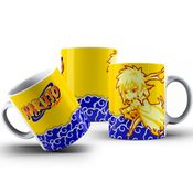 Caneca De Porcelana Personagens Naruto Fundo Amarelo 325ml Personalizada