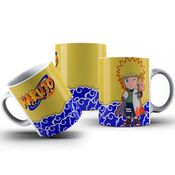 Caneca De Porcelana Personagens Naruto Fundo Amarelo 325ml Personalizada