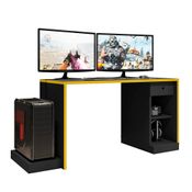 Mesa Gamer com Plataforma Versátil Drax Preto Amarelo