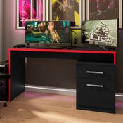 Mesa Gamer com Gaveteiro Versátil Gales Preto Vermelho