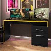 Mesa Gamer com Gaveteiro Versátil Gales Preto Amarelo