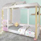 Cama Cassidy Solteiro Branco/Rose com LED