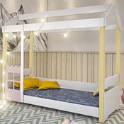 Cama Joyce Solteiro Branco/Rose com LED