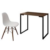 Mesa Escrivaninha Fit Industrial 90cm Castanho e Cadeira Charles Design FT1 Branca - Mpozenato