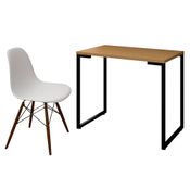 Mesa Escrivaninha Fit Industrial 90cm Natura e Cadeira Charles Design FT1 Branca - Mpozenato