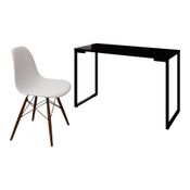 Mesa Escrivaninha Fit Industrial 120cm Preto e Cadeira Charles Design FT1 Branca - Mpozenato