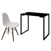 Mesa Escrivaninha Fit Industrial 90cm Preto e Cadeira Charles Design FT1 Branca - Mpozenato