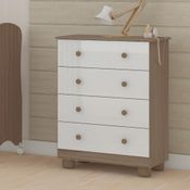 Cômoda Infantil Em MDF Organizadora Baixa Com Pés Simples 4 Gavetas Multiuso Quarto Branca e Marrom