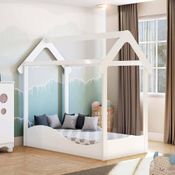 Cama Montessoriana Pequena Em MDF Casinha Decoração Quarto Infantil Bordas Arredondadas Branco