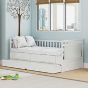 Bicama Infantil Solteiro Sofá Cama Auxiliar Em MDF 2 Gavetas 2 Cabeceiras Quarto Branco
