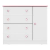 Cômoda Infantil Doce Sonho 1 Porta 4 Gavetas Branco/Rosa - Qmovi