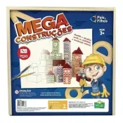 Blocos de Montar Mega Construção no estojo com 120 peças em madeira - 966 - Pais e Filhos
