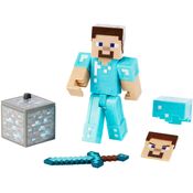 Boneco Minecraft Steve Armadura de Diamante Diamond Armor