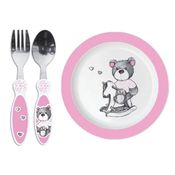 Kit Minimi - Prato de Alimentação + 2 Talheres - Urso - Rosa