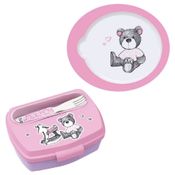 Kit Minimi - Lancheira com Garfinhos e Pratinho Toddler - Urso - Rosa