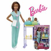 Boneca Barbie Pediatra Médica Doutora Negra com Bebes Original Mattel Baby Doctor Nikki You Can Be Anything