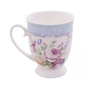 Caneca De Porcelana Floral Borda Azul 300ml