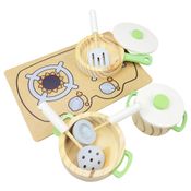 Jogo de Panelas Infantil Fogão Cooktop de Brinquedo Madeira