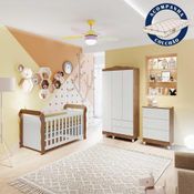 Quarto Infantil Guarda Roupa 3 Portas Cômoda 3 Gavetas Bianca Berço 3 em 1 com Colchão Lara Branco Amadeirado Carolina Baby