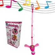 Microfone Infantil com Som e Pedestal Fenix - Rosa - Brinquedo Musical Karaoke Crianças