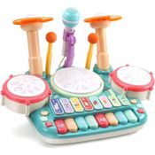 BANDINHA INFANTIL 5 EM 1 SOM DE INSTRUMENTOS MUSICAIS ANIMAIS COM PIANO MICROFONE BUMBO DO BEBE