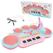 TECLADO PIANO INFANTIL MUSICAL COM LUZ ORGAO KARAOKE GRAVADOR MP3 COMPLETO MENINAS ROSA