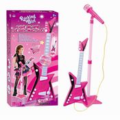 GUITARRA COM MICROFONE E PEDESTAL INFANTIL ELETRONICA INFANTIL VIOLAO KARAOKE MP3 ROCK GIRL ROSA