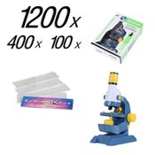 KIT MICROSCOPIO DE MESA LABORATORIO COM ACESSORIOS ILUMINACAO LED AUMENTO 1200X BIOLOGICO COMPLETO