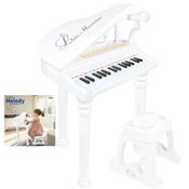 PIANO INFANTIL COM MICROFONE GRAVADOR MP3 BANQUETA BANQUINHO CLASSICO LUXO PROFISSIONAL BRANCO