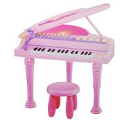 PIANO INFANTIL MUSICAL COM 32 TECLAS INSTRUMENTO MUSICAL COM BANQUINHO BRINQUEDO DIVERTIDO LUZ E SOM GRAVADOR MICROFONE MENINAS ROSA