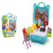 MINI MERCADO INFANTIL BRINQUEDO VIRA MALETA COM CARRINHO DE COMPRAS DE MENINA MENINO 23 PEÇAS