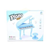 PIANO TECLADO INFANTIL ESTILO PROFISSIONAL BRINQUEDO MUSICAL COM MICROFONE E BANQUETA MP3 AZUL