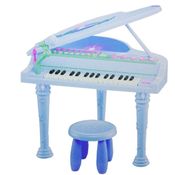 PIANO 32 TECLAS COM GRAVADOR BANQUINHO E MICROFONE SINFONIA INFANTIL MUSICAL AZUL MENINO
