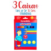 Kit 3 caixas de Lápis de Cor 36 Cores Redondo Fernandinho