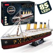 Quebra Cabeças 3D Titanic com 85 Leds para Crianças e Adultos, 266 Peças, CUBICFUN L521h, Preto