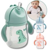 Copo Infantil Dino Alça Removível e Canudo - 240 ml Buba