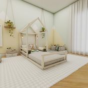 Cama Meia Casinha Infantil Proteção Ludika Madeira Pinus Reflorestamento Branco