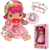Boneca Bebê Moranguinho Baby Amiguinha 30cm Vinil e Tecido Com Chupeta Chocalho Mamadeira Original Mimo Presente Menina
